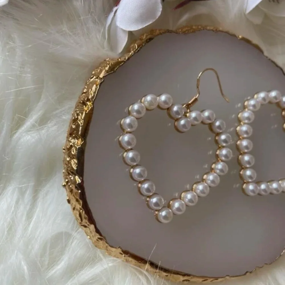 Faux Pearl Heart Dangle Earrings